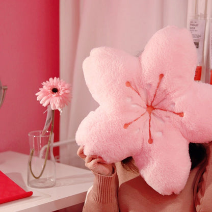 Cherry Blossom Throw Pillow Sakura Shape Plush Cushion Kawaii