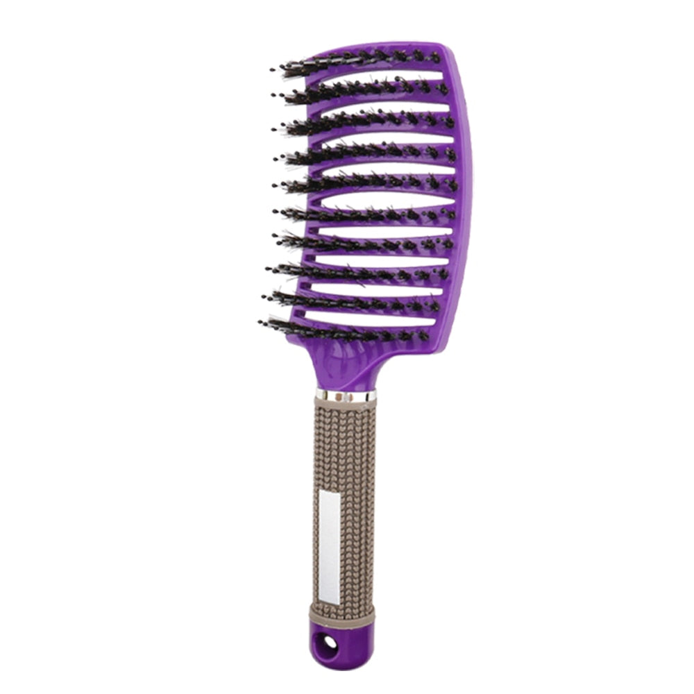 Curved Boar Bristle & Scalp Massage Hair Brush