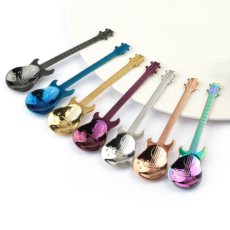 Guitar-shaped stainless steel spoon set